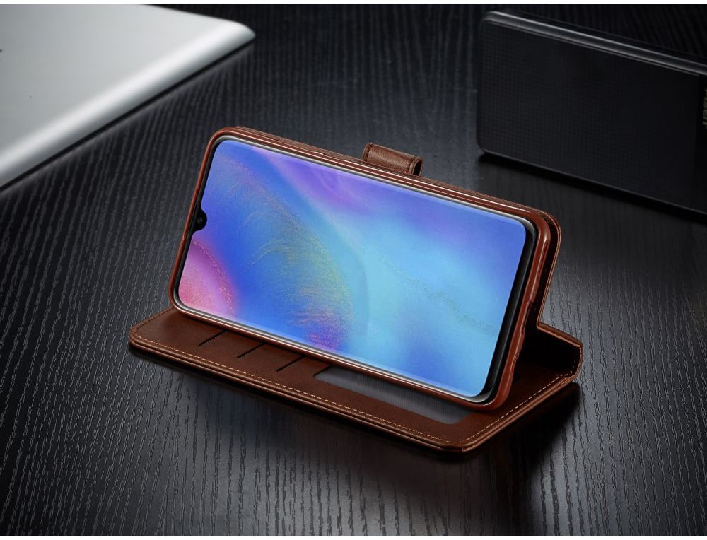 Huawei P30 Lite Portemonnee Bookcase Hoesje Magneet Sluiting Coffee afbeelding 8