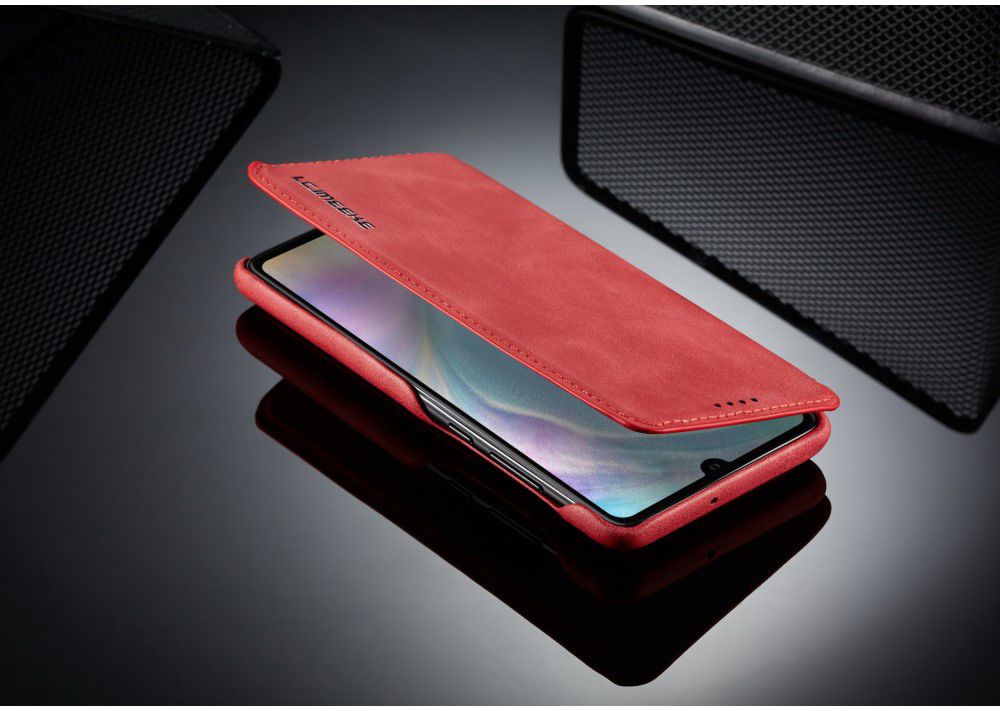 Huawei P30 Retro Style Kaarthouder Bookcase Hoesje Rood afbeelding 12