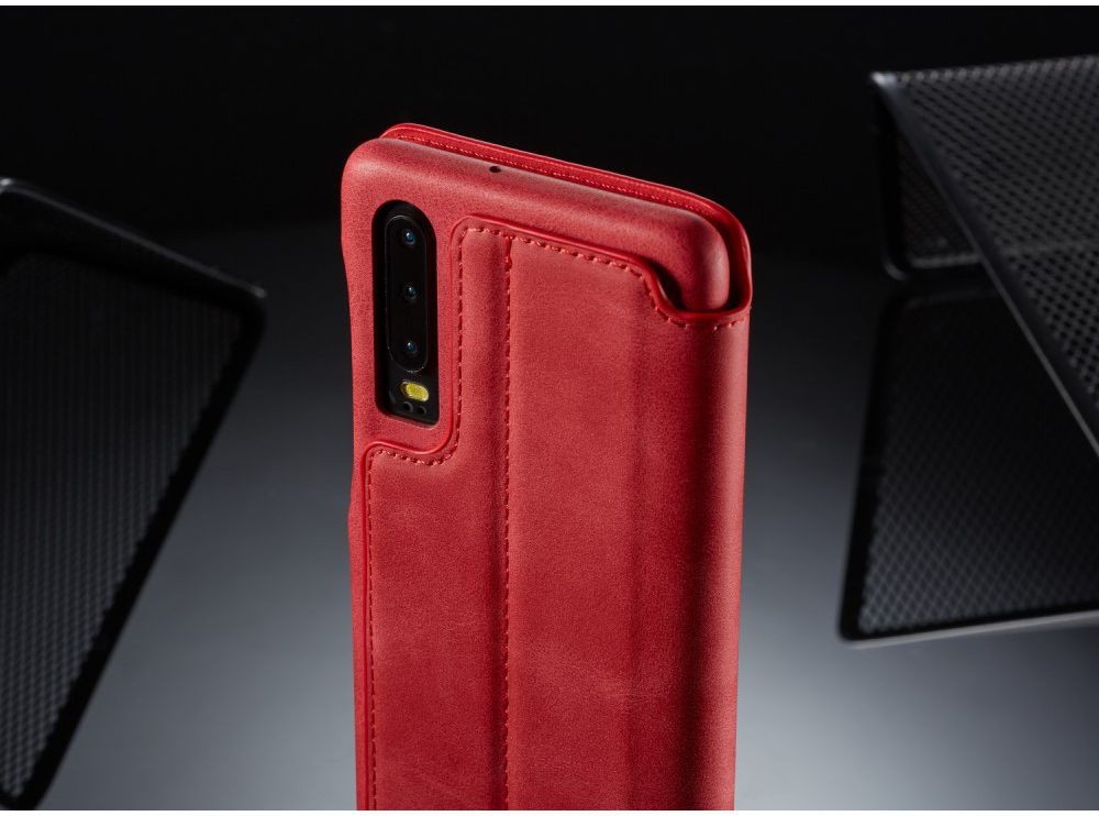 Huawei P30 Retro Style Kaarthouder Bookcase Hoesje Rood afbeelding 13