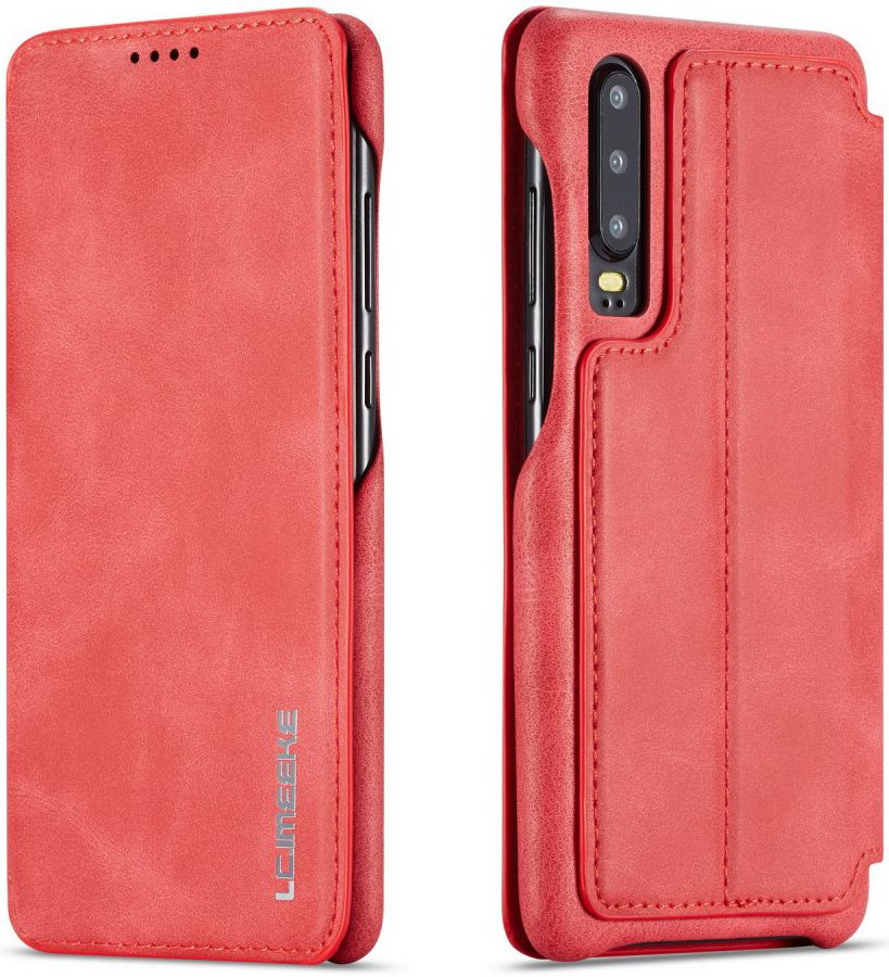 Huawei P30 Retro Style Kaarthouder Bookcase Hoesje Rood afbeelding 2