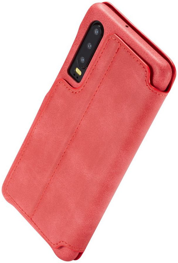 Huawei P30 Retro Style Kaarthouder Bookcase Hoesje Rood afbeelding 4
