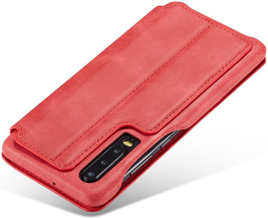 Huawei P30 Retro Style Kaarthouder Bookcase Hoesje Rood afbeelding 5