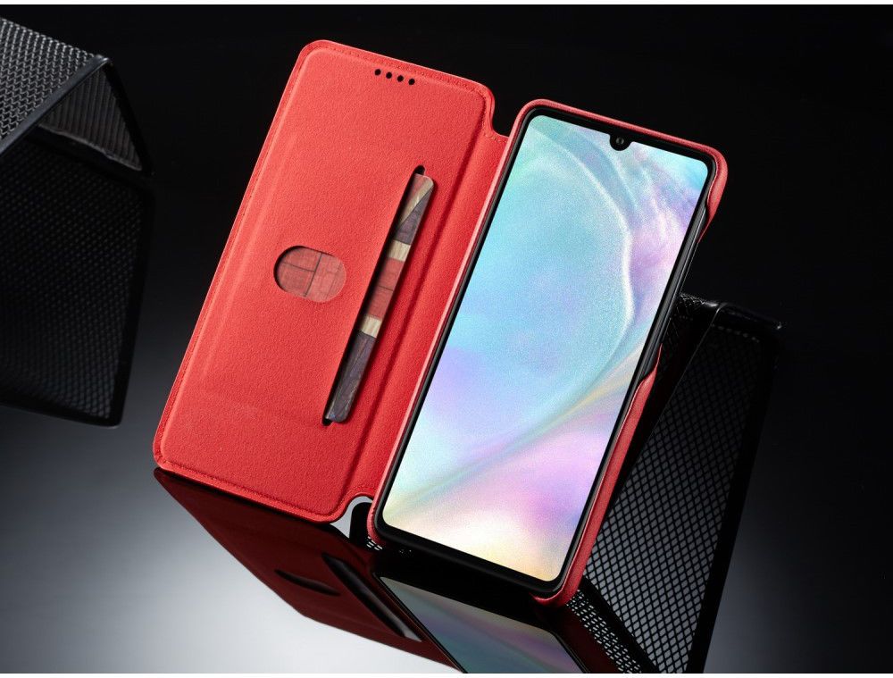 Huawei P30 Retro Style Kaarthouder Bookcase Hoesje Rood afbeelding 9