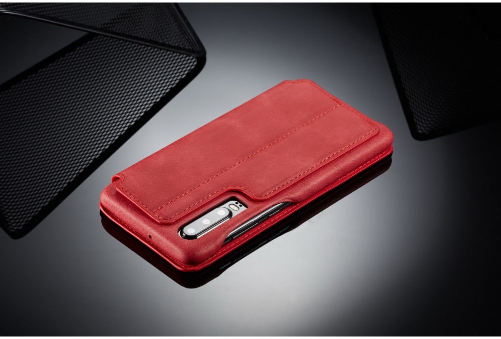 Huawei P30 Retro Style Kaarthouder Bookcase Hoesje Rood afbeelding 11