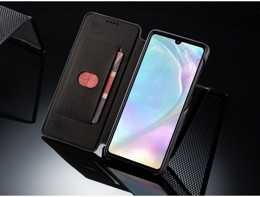 Huawei P30 Retro Style Kaarthouder Bookcase Hoesje Zwart afbeelding 5