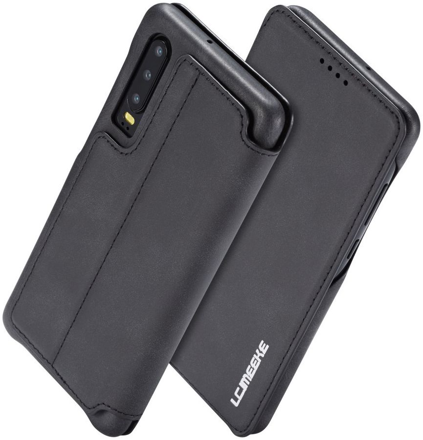 Huawei P30 Retro Style Kaarthouder Bookcase Hoesje Zwart afbeelding 3