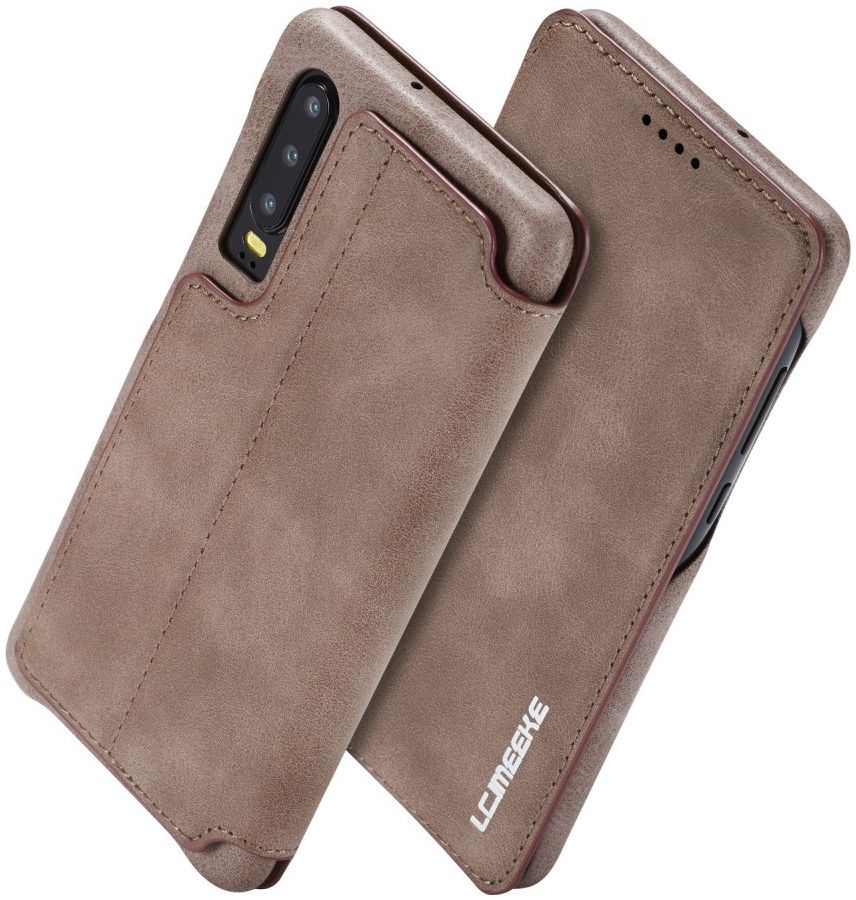 Huawei P30 Retro Style Kaarthouder Bookcase Hoesje Coffee afbeelding 3