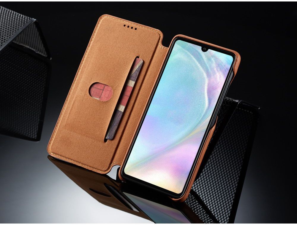 Huawei P30 Retro Style Kaarthouder Bookcase Hoesje Bruin afbeelding 6