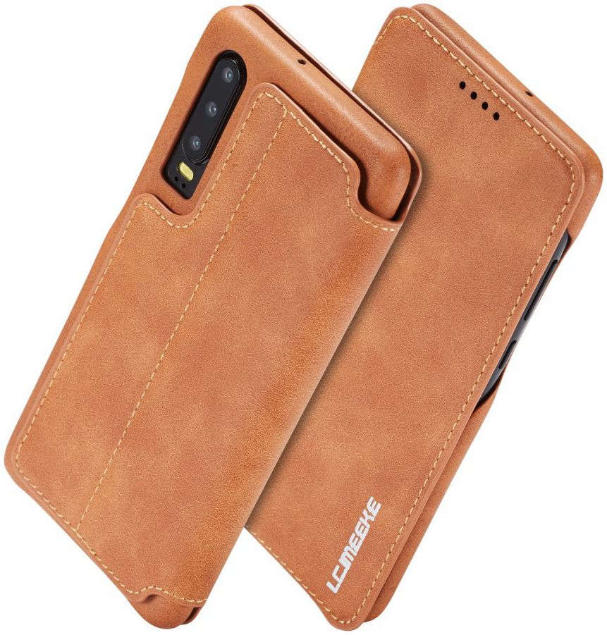 Huawei P30 Retro Style Kaarthouder Bookcase Hoesje Bruin afbeelding 4