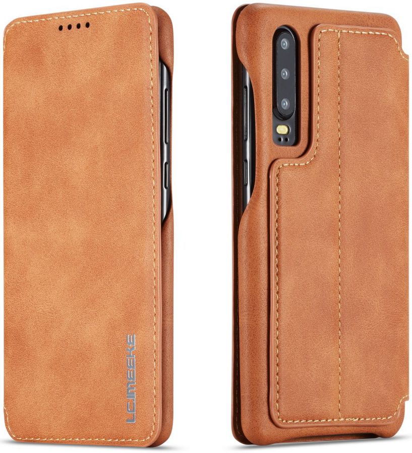 Huawei P30 Retro Style Kaarthouder Bookcase Hoesje Bruin afbeelding 2