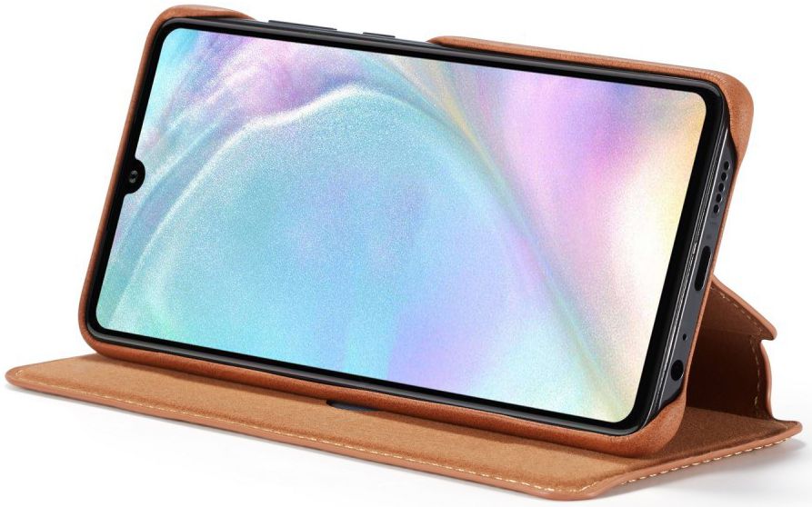 Huawei P30 Retro Style Kaarthouder Bookcase Hoesje Bruin afbeelding 3