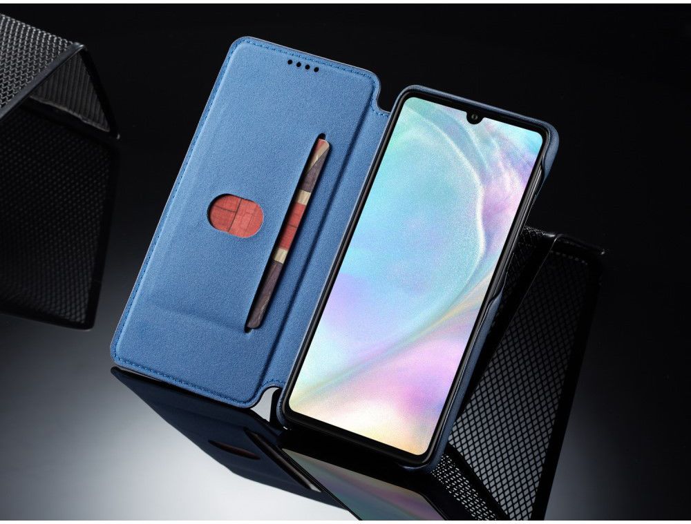 Huawei P30 Retro Style Kaarthouder Bookcase Hoesje Blauw afbeelding 5