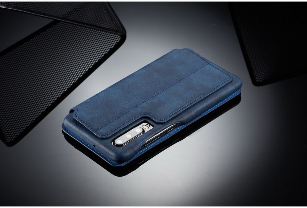 Huawei P30 Retro Style Kaarthouder Bookcase Hoesje Blauw afbeelding 12