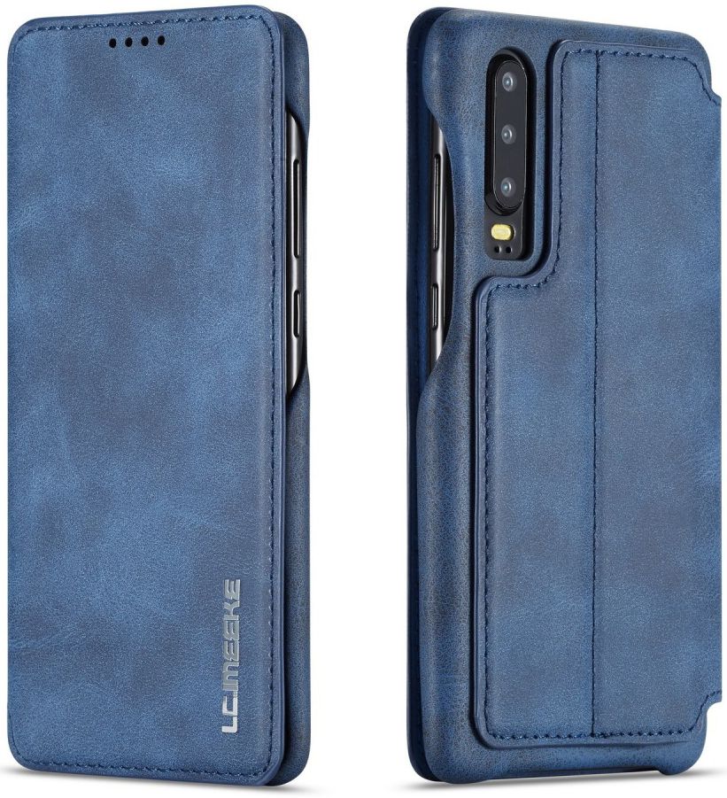 Huawei P30 Retro Style Kaarthouder Bookcase Hoesje Blauw afbeelding 2