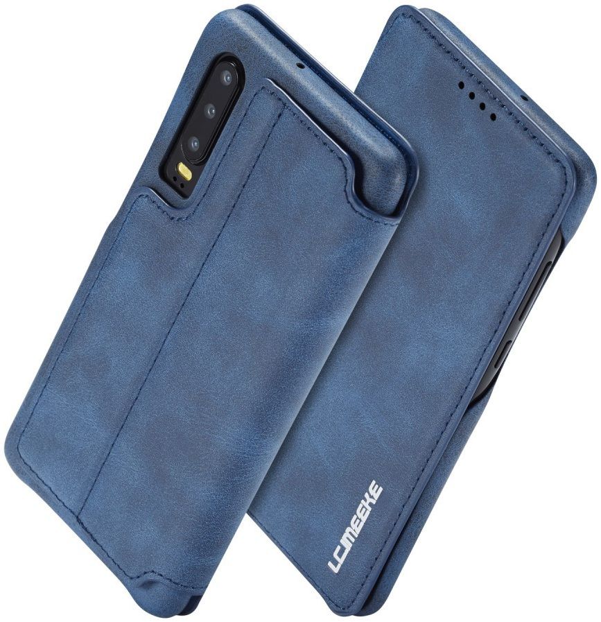 Huawei P30 Retro Style Kaarthouder Bookcase Hoesje Blauw afbeelding 3