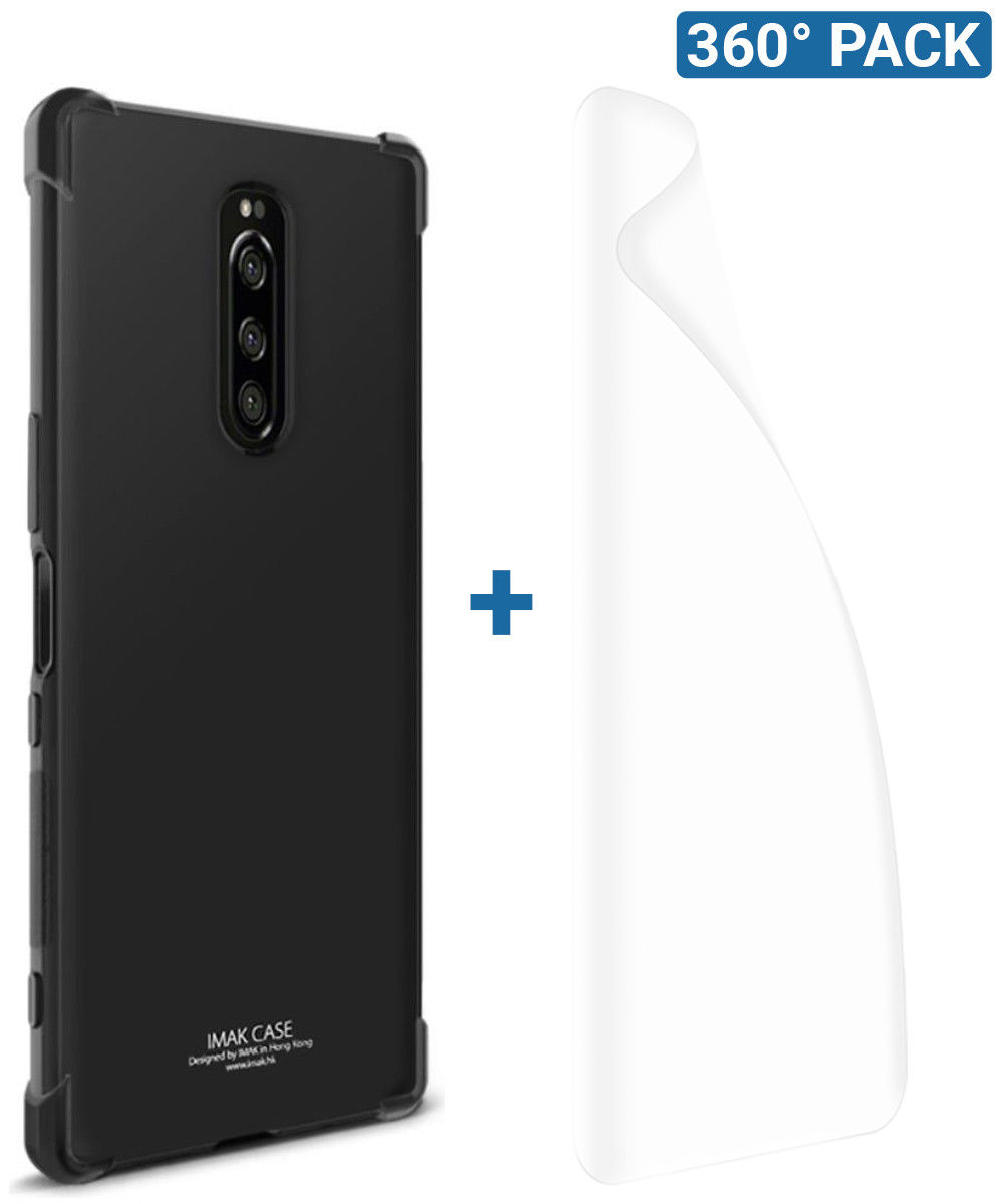 IMAK Sony Xperia 1 Hoesje TPU met Screenprotector Metaal Zwart afbeelding 1