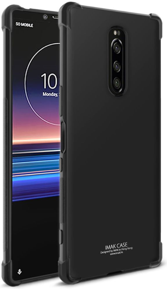 IMAK Sony Xperia 1 Hoesje TPU met Screenprotector Metaal Zwart afbeelding 2
