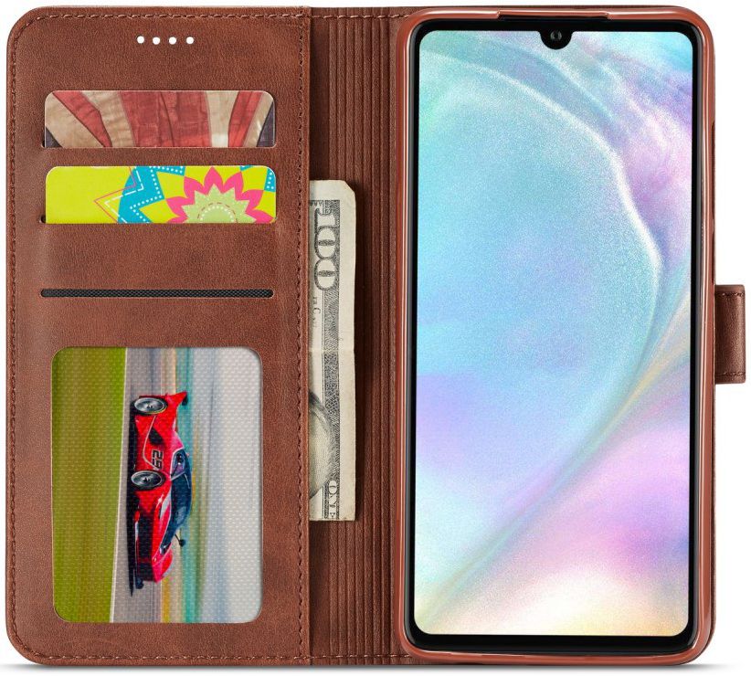 Huawei P30 Stand Portemonnee Bookcase Hoesje Coffee afbeelding 2