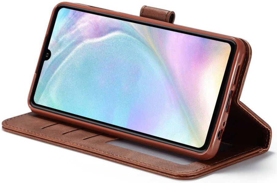 Huawei P30 Stand Portemonnee Bookcase Hoesje Coffee afbeelding 5