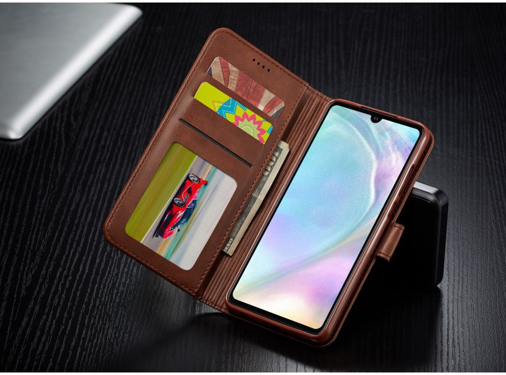Huawei P30 Stand Portemonnee Bookcase Hoesje Coffee afbeelding 11