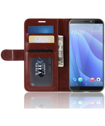 HTC Desire 12S Wallet Flip Case Stand Bruin Hoesjes