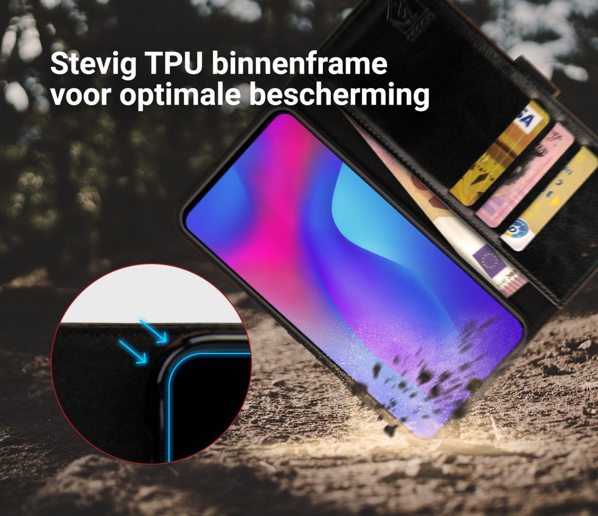 Rosso Element Huawei P Smart Plus (2019) Hoesje Book Cover Zwart afbeelding 6
