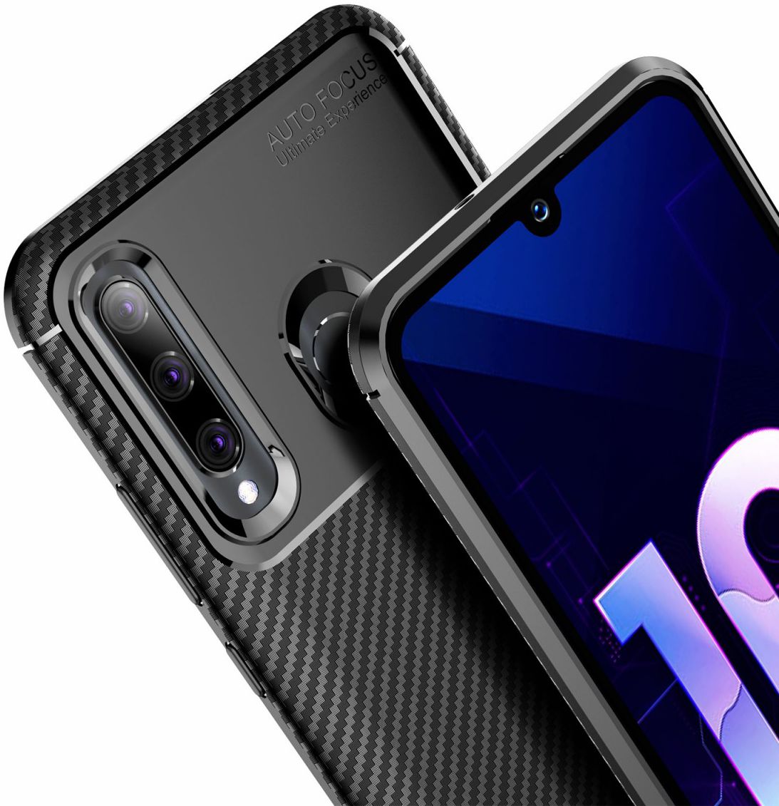 Huawei P Smart Plus (2019) Siliconen Carbon Hoesje Zwart afbeelding 4