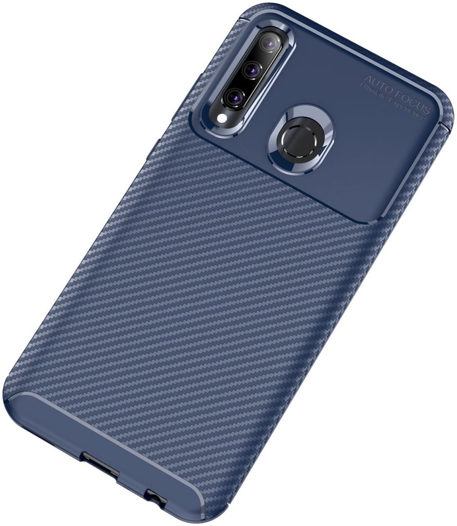 Huawei P Smart Plus (2019) Siliconen Carbon Hoesje Blauw afbeelding 2