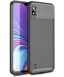 Samsung Galaxy A10 Siliconen Carbon Hoesje Zwart