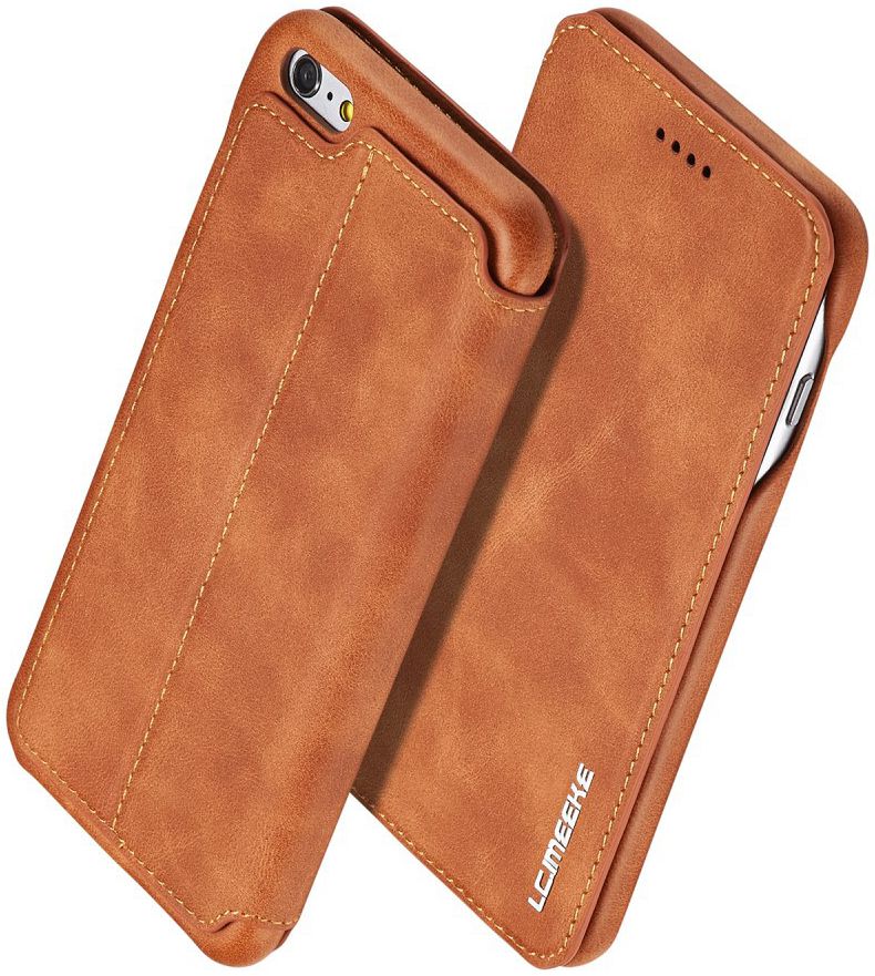 Apple iPhone 6S Plus Retro Style Book Case Kaarthouder Hoesje Bruin afbeelding 8
