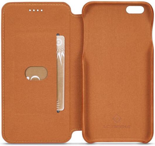 Apple iPhone 6S Plus Retro Style Book Case Kaarthouder Hoesje Bruin afbeelding 3