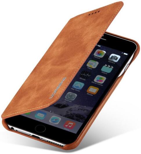 Apple iPhone 6S Plus Retro Style Book Case Kaarthouder Hoesje Bruin afbeelding 1