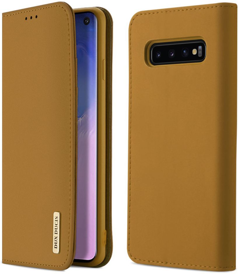 Dux Ducis Luxe Book Case Samsung Galaxy S10 Hoesje Echt Leer Khaki afbeelding 1