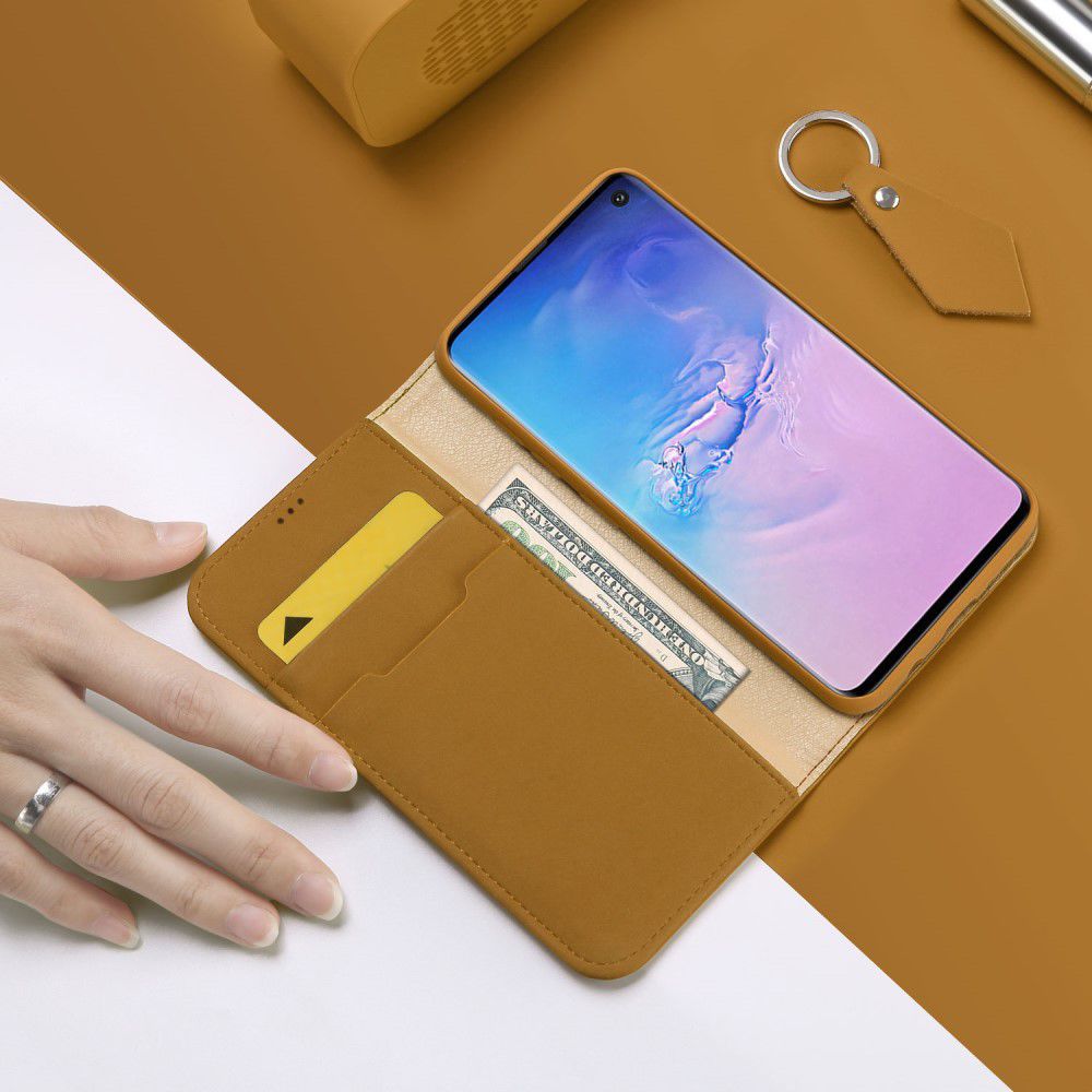 Dux Ducis Luxe Book Case Samsung Galaxy S10 Hoesje Echt Leer Khaki afbeelding 2