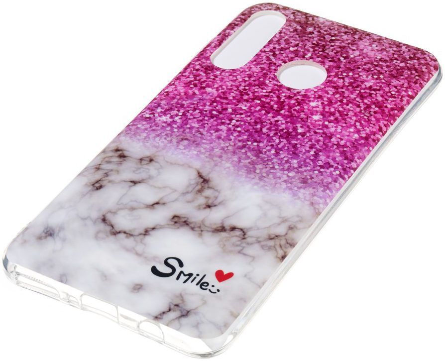 Huawei P30 Lite TPU Hoesje met Marmer Opdruk Roze Glitter afbeelding 3