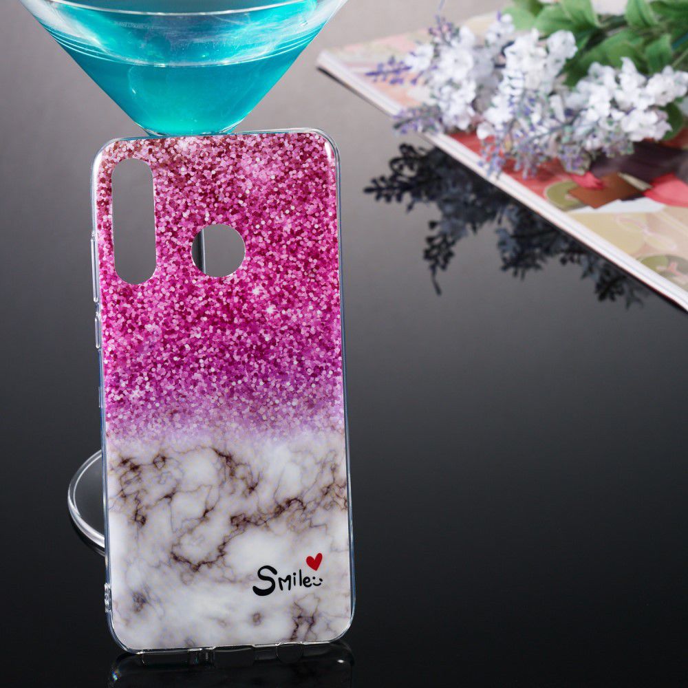 Huawei P30 Lite TPU Hoesje met Marmer Opdruk Roze Glitter afbeelding 4