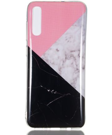 Samsung Galaxy A70 TPU Back Cover met Marmer Print Roze Zwart Hoesjes