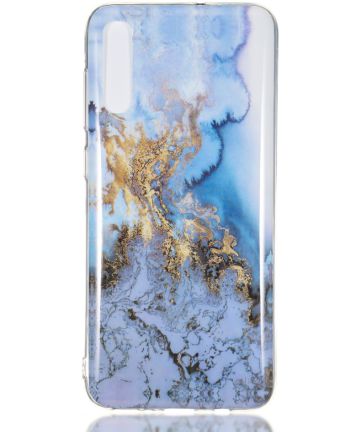 Samsung Galaxy A70 TPU Back Cover met Marmer Print Blauw Hoesjes