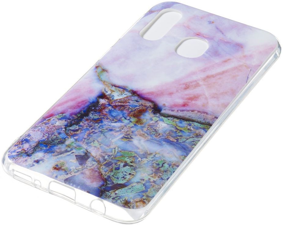 Samsung Galaxy A40 TPU Hoesje met Marmer Opdruk Blauw afbeelding 2
