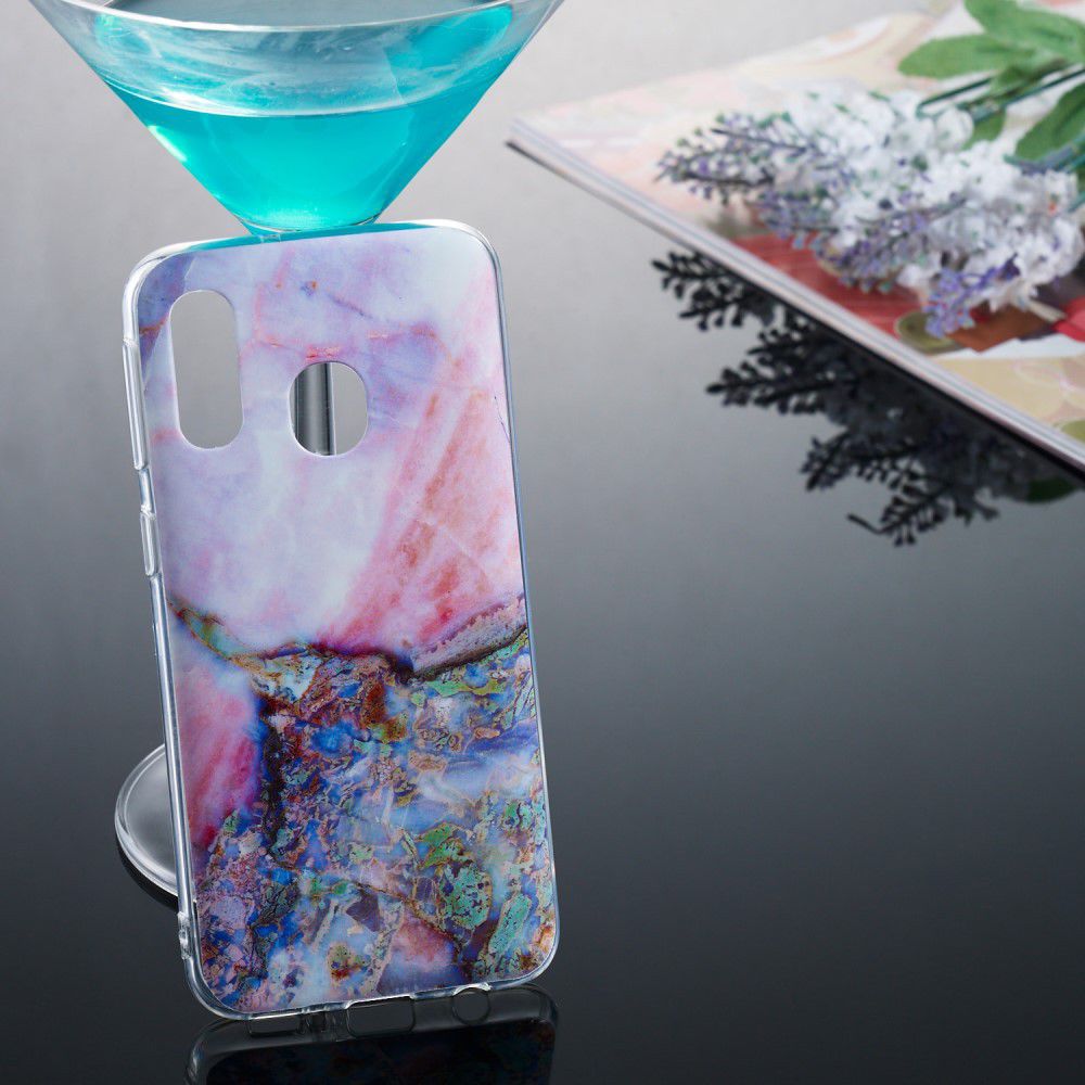 Samsung Galaxy A40 TPU Hoesje met Marmer Opdruk Blauw afbeelding 4