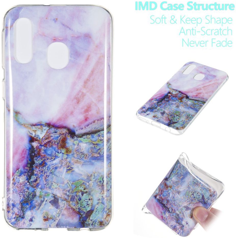 Samsung Galaxy A40 TPU Hoesje met Marmer Opdruk Blauw afbeelding 5