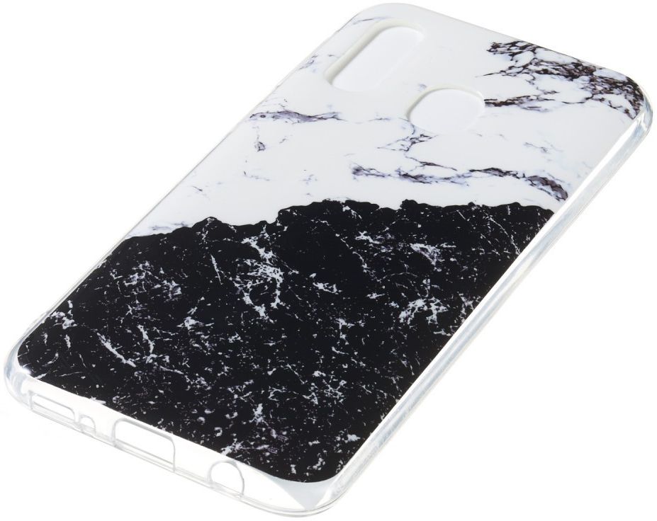 Samsung Galaxy A40 TPU Back Cover met Marmer Print Zwart Wit afbeelding 2