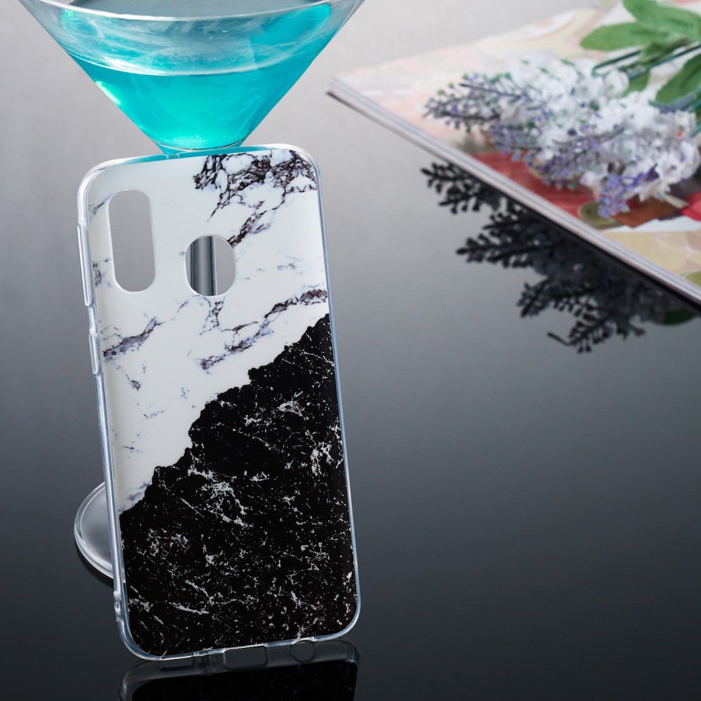 Samsung Galaxy A40 TPU Back Cover met Marmer Print Zwart Wit afbeelding 4