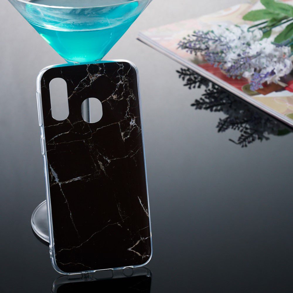 Samsung Galaxy A40 TPU Back Cover met Marmer Print Zwart afbeelding 4