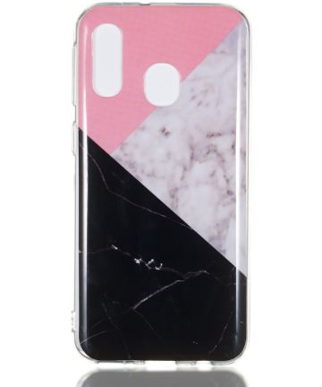 Samsung Galaxy A40 TPU Back Cover met Marmer Print Roze Zwart Hoesjes