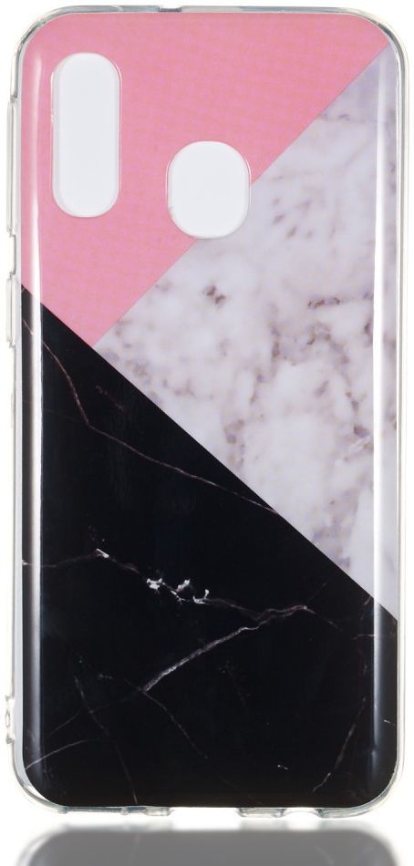 Samsung Galaxy A40 TPU Back Cover met Marmer Print Roze Zwart afbeelding 1