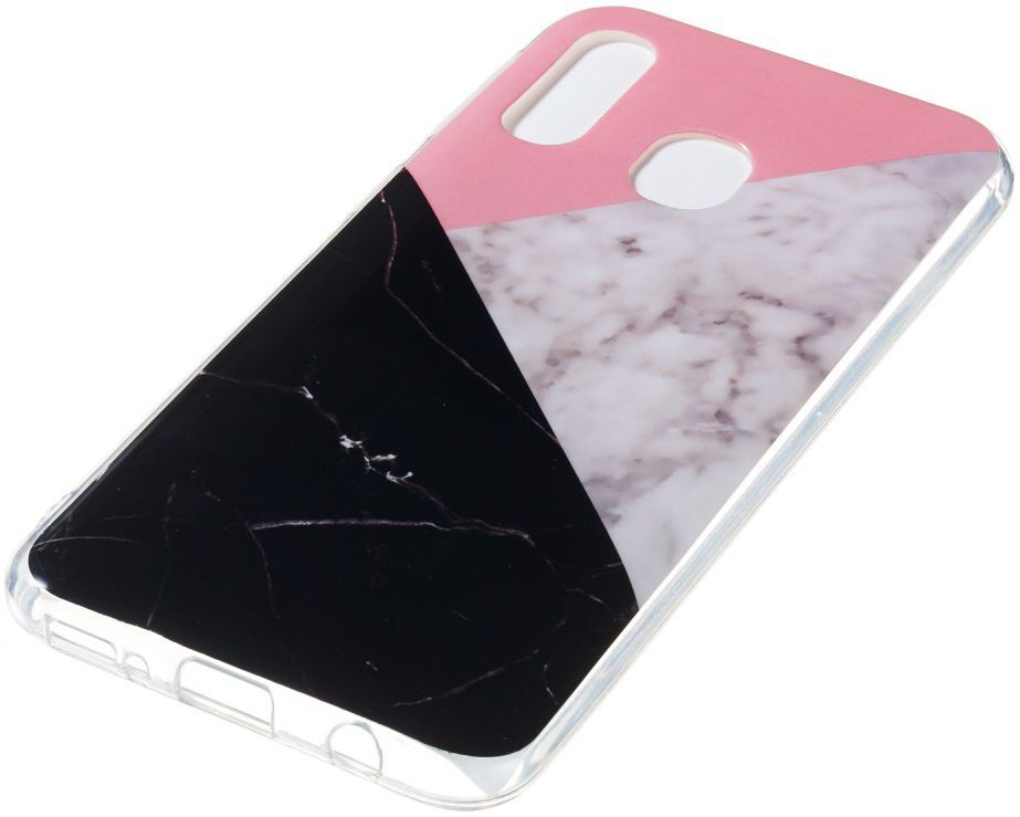 Samsung Galaxy A40 TPU Back Cover met Marmer Print Roze Zwart afbeelding 2