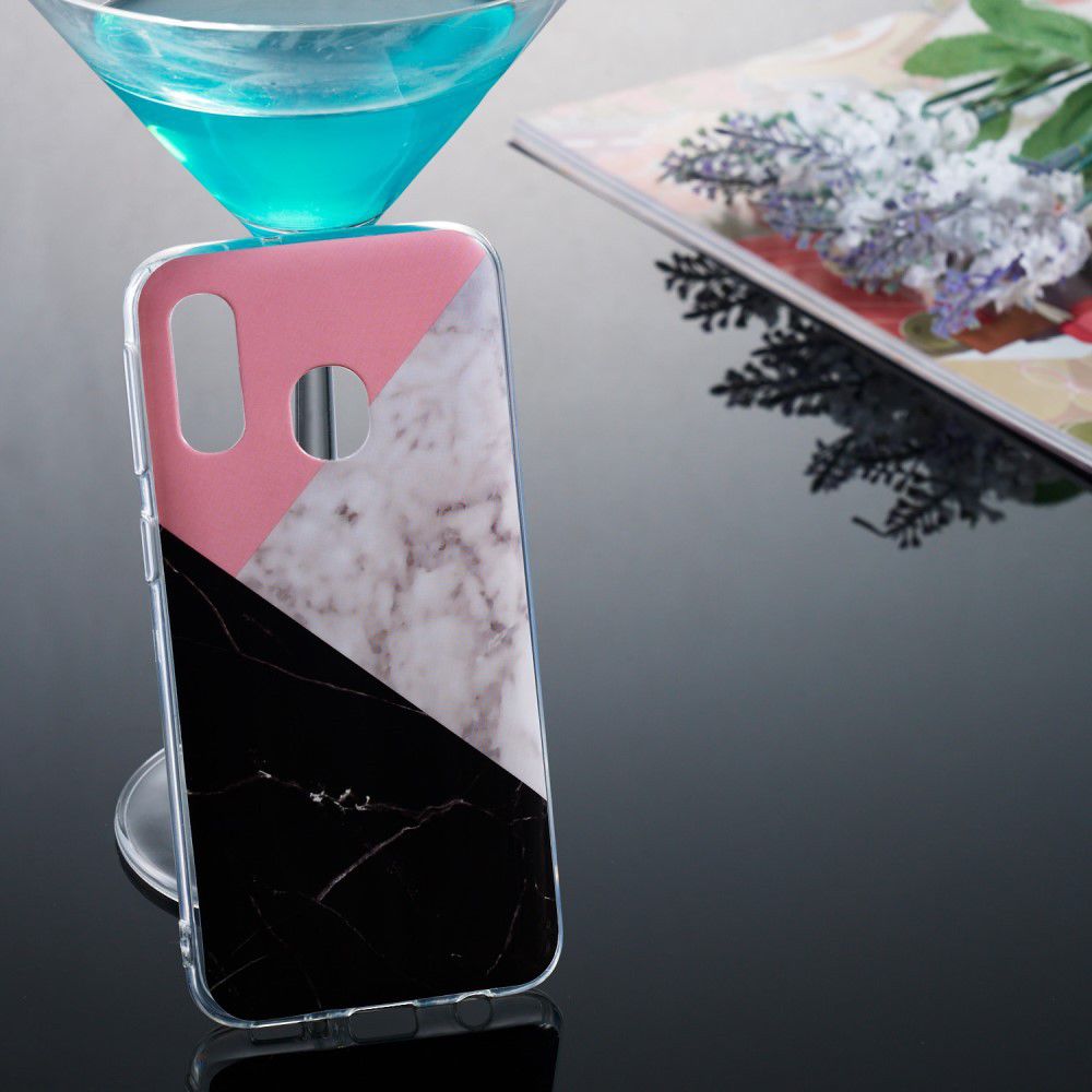 Samsung Galaxy A40 TPU Back Cover met Marmer Print Roze Zwart afbeelding 4