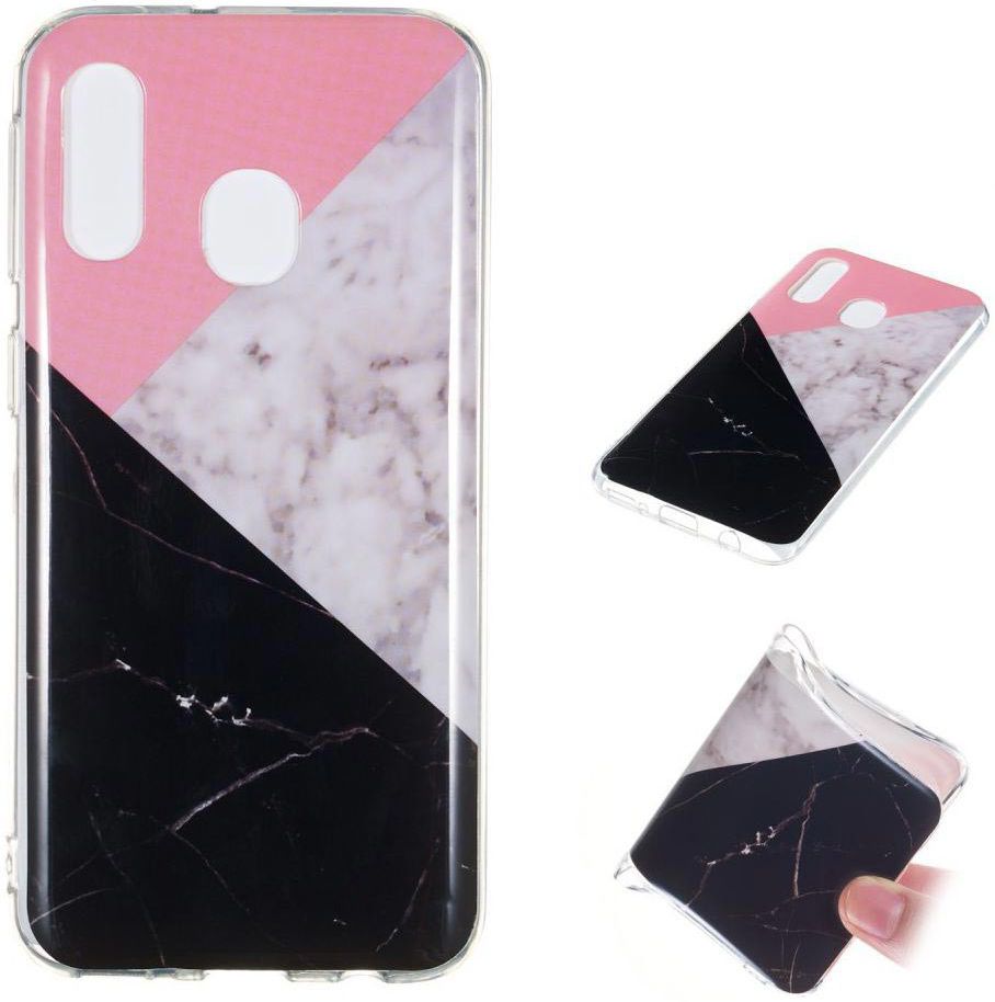Samsung Galaxy A40 TPU Back Cover met Marmer Print Roze Zwart afbeelding 5