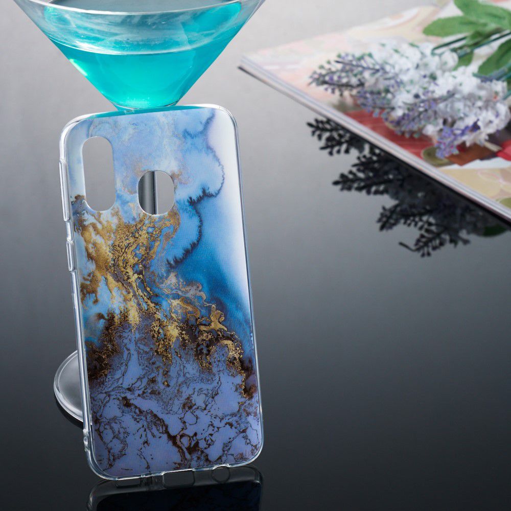 Samsung Galaxy A40 TPU Back Cover met Marmer Print Blauw afbeelding 4